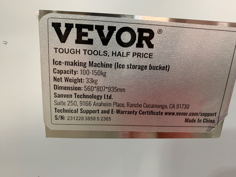 Photo 1 of ***PARTS ONLY**VEVOR Commercial Ice Maker Storage Bin, 250LBS Capacity Ice Bin, Stainless Steel Ice Storage Bin with Filter and Adjustable Anti-Slip Rubber Feet, Suitable for Restaurant Hotel and Beverage Shops