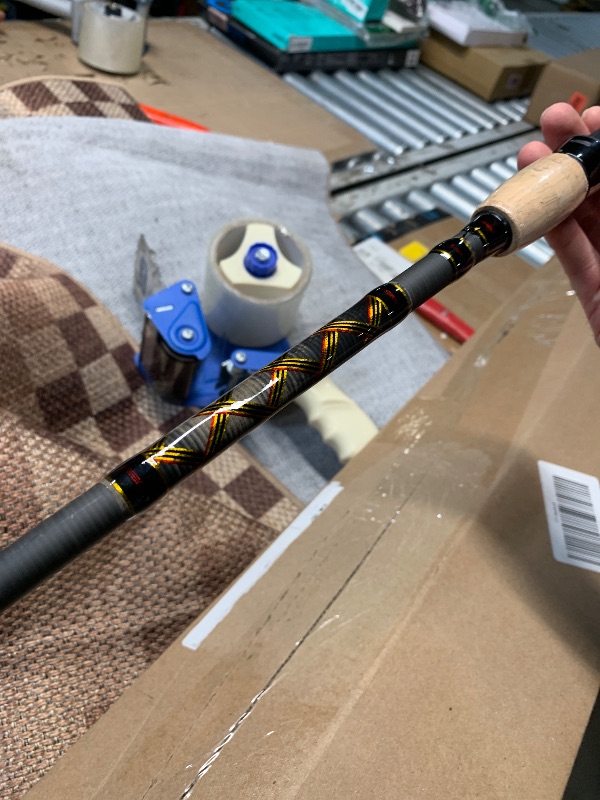 Photo 1 of (DAMAGED TIP) PENN Squadron III 7’ Inshore Spinning Rod; 1-Piece Fishing Rod, 10-17lb Line Rating, Medium Rod Power, Fast Action, 1/4-1 oz. Lure Rating, Titanium/Red/Gold