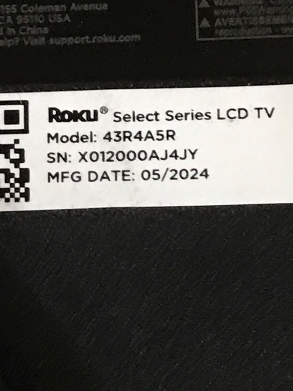 Photo 1 of ....BROKEN SCREEN Roku Smart TV – 43-Inch Select Series 4K HDR RokuTV with Roku Enhanced Voice Remote, Brilliant 4K Picture, Automatic Brightness, & Seamless Streaming – Live Local News, Sports, Family Entertainment