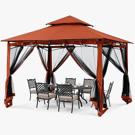 Photo 1 of  Gazebos for Patios 10x10 - Outdoor Steel Frame Gazebo with Mosquito Netting for Lawn Backyard Garden Deck (Rust Red)
