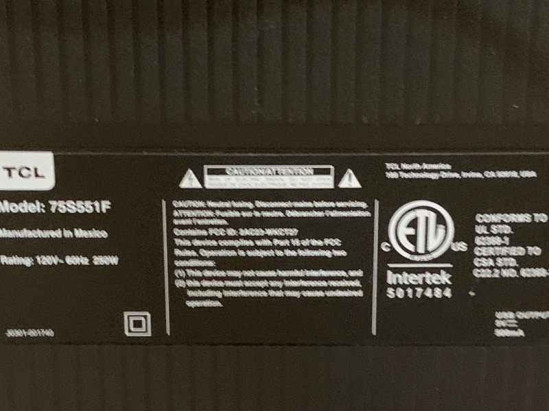 Photo 1 of ***DISPLAYS ERROR CODE/PARTS ONLY***
TCL 75" Class 4-Series 4K UHD HDR LED Smart Roku TV - 75S451