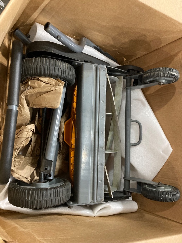Photo 1 of ***** PARTS ONLY , DAMAGES TO BLADES **** Fiskars Push Mower - 18" Cut Width Manual Reel Mower with No Motor - Grass Cutter with Steel Blades that Stay Sharp - Eco-Friendly Lawn Care