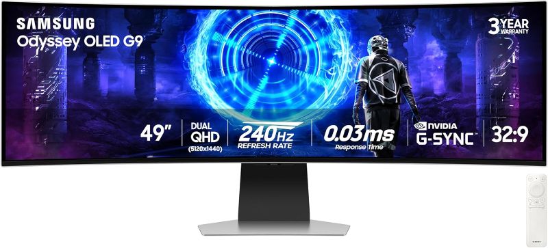 Photo 1 of **CRACKED SCREEN**Samsung 49-Inch Odyssey G9 (G95SD) Series QD-OLED G-Sync Compatible Curved Gaming Monitor, 240Hz, 0.03ms, Dual QHD, Glare Free, FreeSync Premium Pro, Ergonomic Stand,LS49DG956SNXGO,2024, 