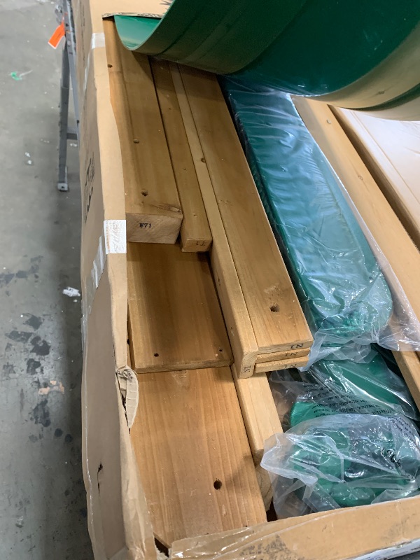 Photo 1 of **box 1 of 2 ONLY** Backyard Discovery Buckley Hill Cedar Wood Swing Set with Wave Slide, Play Deck, Rock Wall Ladder, Belt Swings, Chalkboard, Canopy Roof, Outdoor Playset