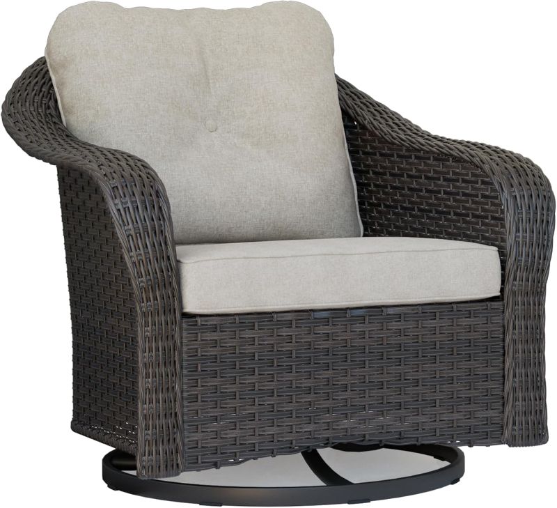 Photo 1 of ***For Parts Only**Missing parts**Stock photo for reference only**
Wicker Swivel Rocking Chairs - Outdoor Brown Wicker Swivel Glider Chair Outdoor Rocking Chair with Water-Resistant Cushions, Beige
