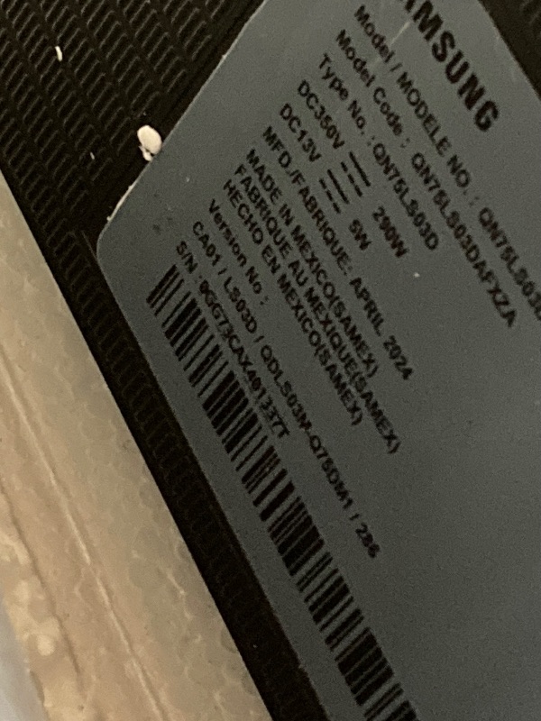 Photo 1 of **SMASHED SCREEN FINAL SALE**SAMSUNG 75-Inch Class QLED 4K LS03D The Frame Series Quantum HDR Smart TV w/Dolby Atmos, Art Mode, Anti-Reflection, Customizable Frame, Slim Fit Wall Mount with Alexa Built-in (QN75LS03D, 2024 Model)

