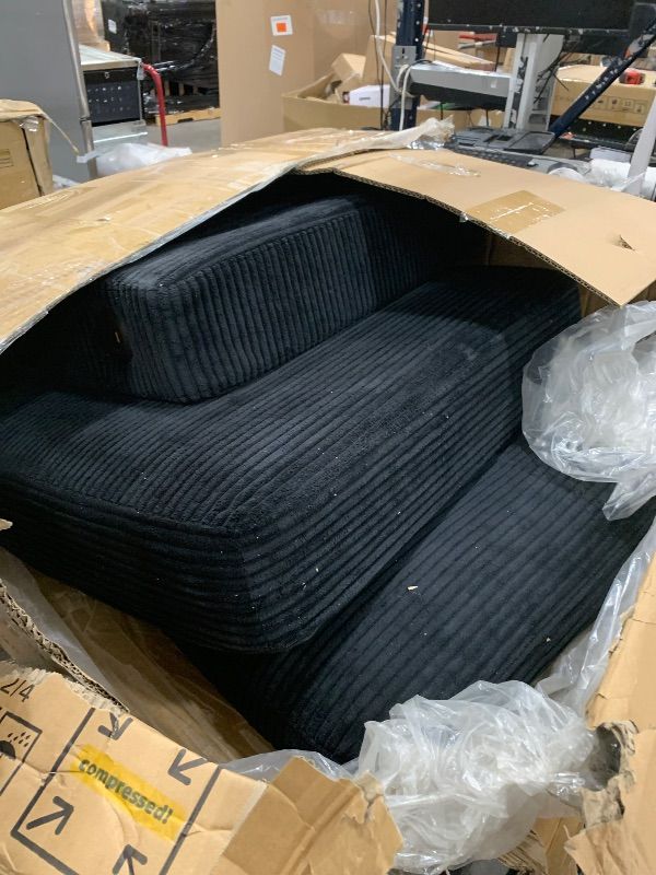 Photo 1 of Partial Set*** KEIKI 110 inch Oversized Corduroy Corner Sofa, L Shaped Corner Couch with Two Storage Spaces, USB Port, Type-C Port, Cup-Holder, Deep Seat Couch for Living Room, Black