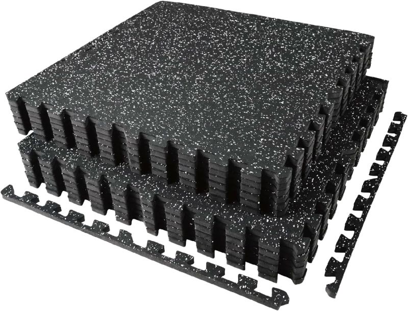 Photo 1 of 0.56in Thick 48 Sq Ft Exercise Equipment Mats, 12 Tiles Upgraded Rubber Top with High Density EVA Foam, Large Interlocking Puzzle Gym Flooring for Home Gym, Heavy Weight Workout, 24 x 24in
