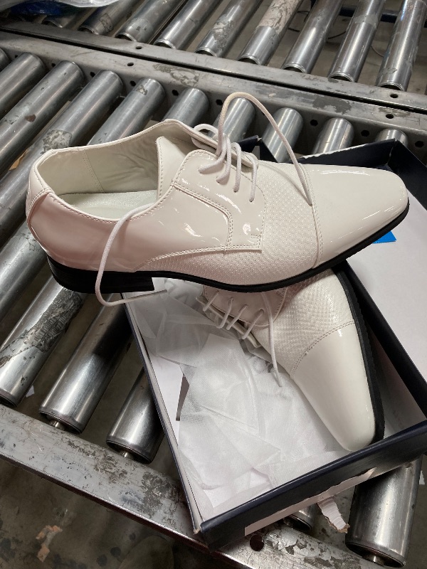 Photo 1 of (MINOR SCRATCHES) Bruno Marc Men's Patent Tuxedo Dress Shoes Classic Lace-up Formal Oxfords,Size 9.5,White-PAT,SBOX2404M