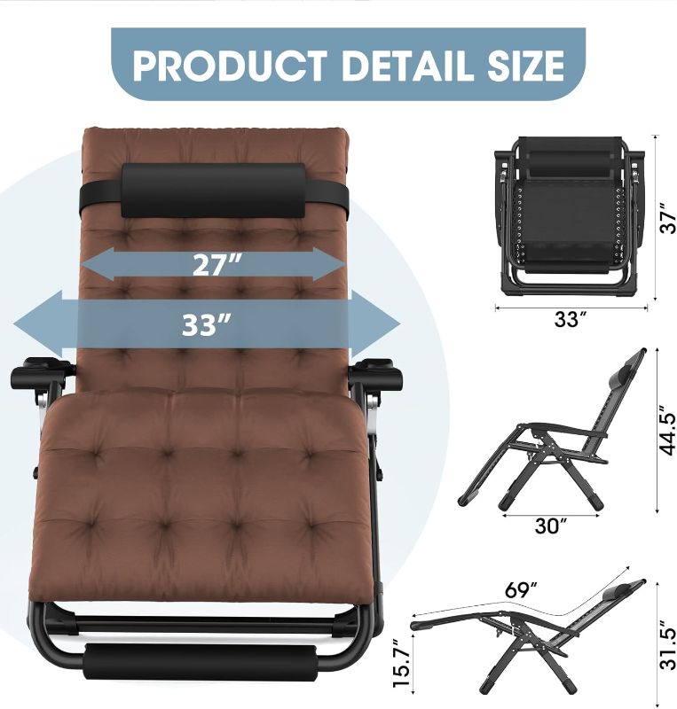 Photo 1 of (MISSING CUSHION) (FAIR) YOMIFUN Oversized Zero Gravity Chair, 33In XXL Padded Lounge Chair, Recliner Chair W/Cushion& Storage Bag, Footrest, Reinforced Full-Alu Alloy Lock, Larger Cup Holder, for Indoor Outdoor, 500lbs Max