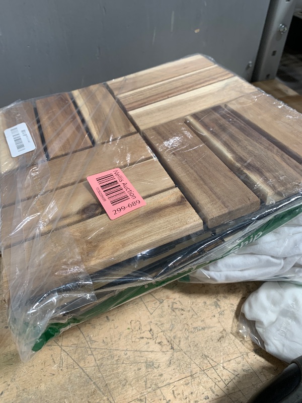 Photo 1 of 10 Pcs Interlocking Deck Tiles, Patio Flooring - Outdoor Waterproof Acacia Wood Tiles for All Weather Use - Balcony, Backyard, Indoor & Outdoor (White, 10 Pcs - 12.1 Square Ft)