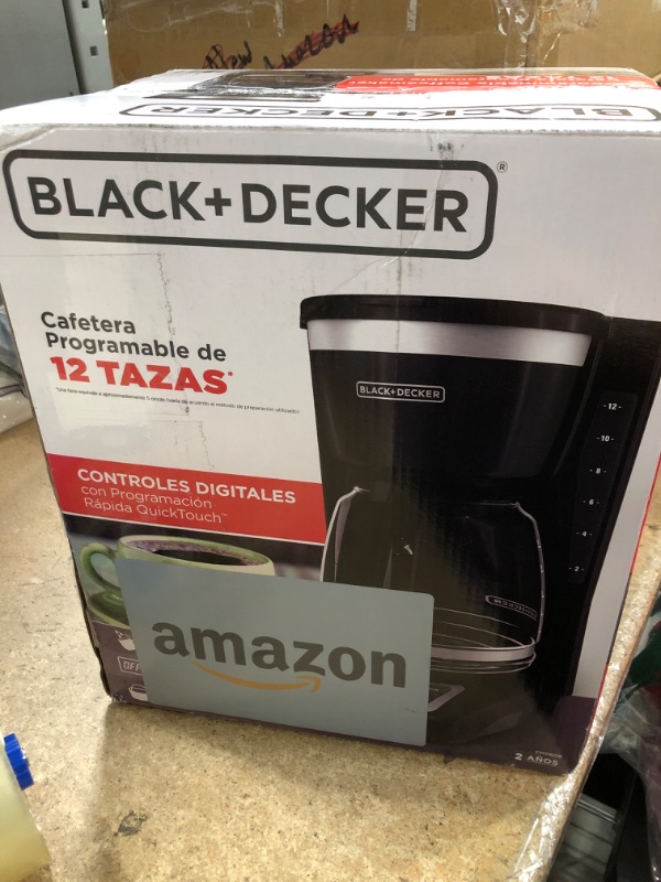 Photo 1 of BLACK+DECKER 12-Cup Digital Coffee Maker, Programmable, Washable Basket Filter, Sneak-A-Cup, Auto Brew, Water Window, Keep Hot Plate, Black