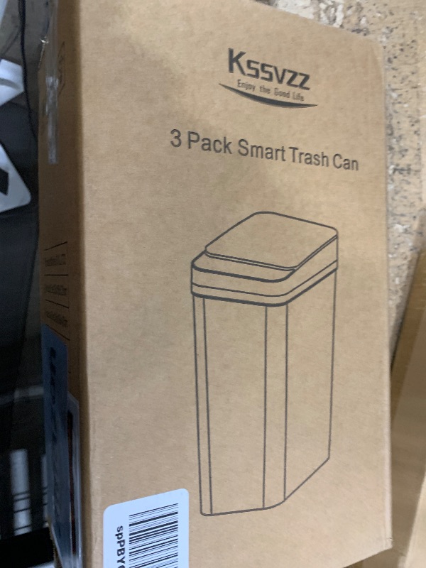 Photo 1 of 3 Pack Automatic Small Bathroom Trash Can with Lid - 2.5 Gallon Touchless Garbage Can, Motion Sensor Smart Trash Bin, Slim Dog Proof Trashcan, Waterproof Wastebasket for Bedroom Office Kitchen (Black)