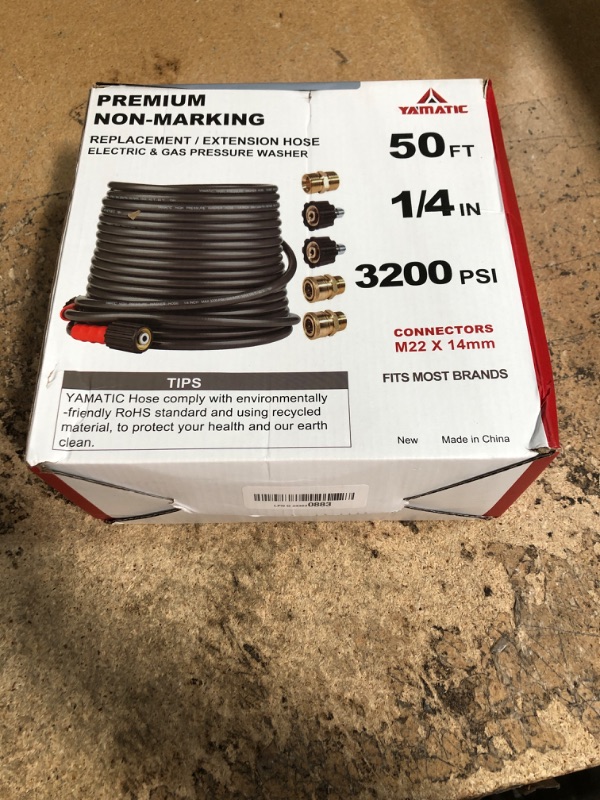 Photo 1 of YAMATIC Super Flexible Pressure Washer Hose 50FT for Power Washer Replacement, Kink Resistant Extension With Leak-Free M22 Female & 3/8" Quick Connect Adapters, 1/4" 3200 PSI, Grey