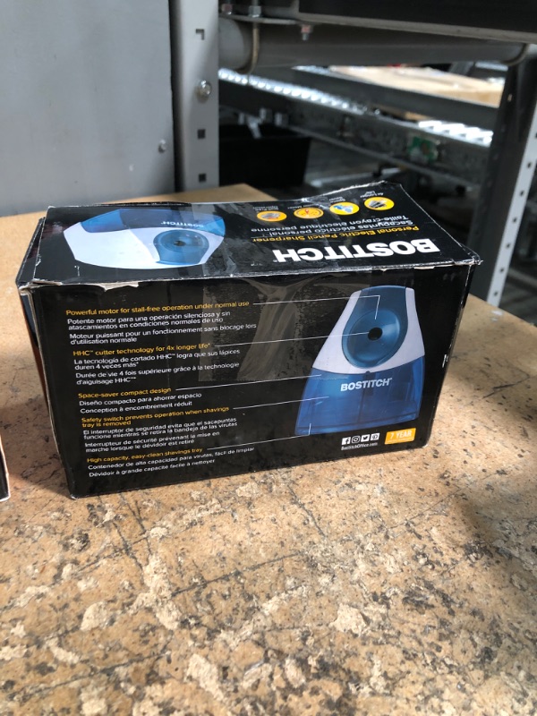 Photo 1 of Bostitch Office Personal Electric Pencil Sharpener, Powerful Stall-Free Motor, High Capacity Shavings Tray, Blue