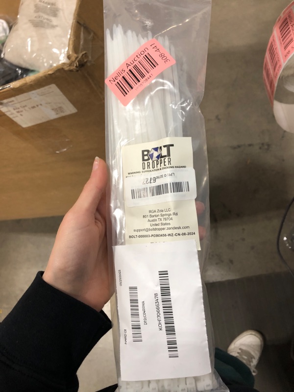 Photo 1 of 12" White Zip Cable Ties (100 Pack), 40lbs Tensile Strength, Heavy Duty, Self-Locking Premium Nylon Cable Wire Ties for Indoor and Outdoor by Bolt Dropper (White)