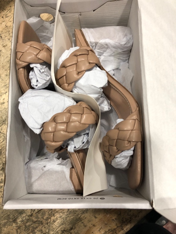 Photo 1 of Athlefit Women's Braided Heels Square Toe Strappy Braided Sandals Slides Slip On Woven Block Nude Heels Size 7.5