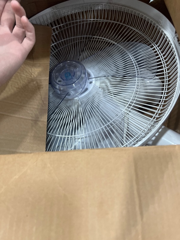 Photo 1 of Amazon Basics 16" DC Motor Fan, 12 Speed Fan with Remote, Floor Fan, Standing Fan with 3 Breeze Modes, Dual-Layered Blades (10 Blades), Timer, Energy Efficiency and Quiet DC Motor (28W), White