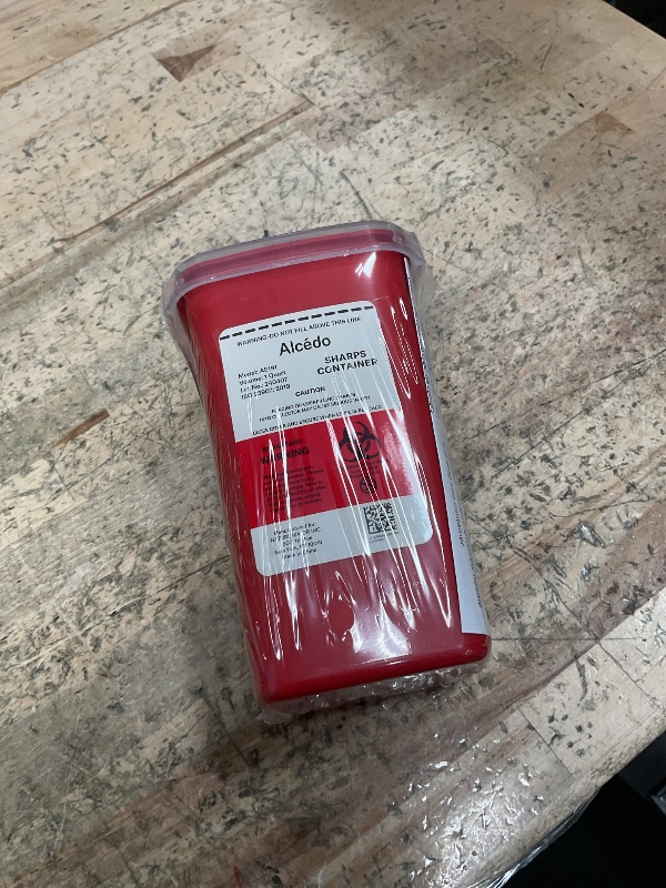 Photo 1 of Alcedo Sharps Container for Home Use 1 Quart (1-Pack) | Biohazard Needle and Syringe Disposal | Small Portable Container for Travel and Professional Use
