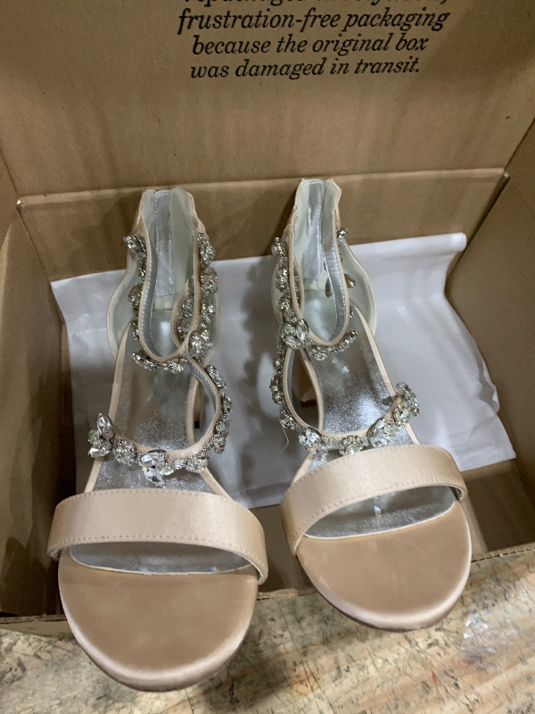 Photo 1 of Women's Low Block Heel Sandals Chunky Ankle Strap Crystal Wedding Dress Shoes Low Heel Comfortable Pump Sandals Champagne Size 8.5