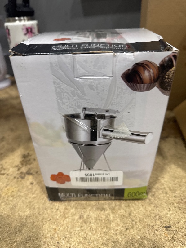 Photo 1 of 20oz Pancake Batter Dispenser, Stainless Steel 4 Caliber Funnel Cake Dispenser with Stand Great for Pancakes, Cupcakes and Baked Goods