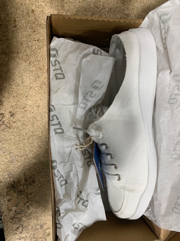 Photo 1 of STQ White Slip On Shoes for Women Memory Foam Casual Backless Fashion Canvas Tennis Sneakers, Vanilla White Size 7.5