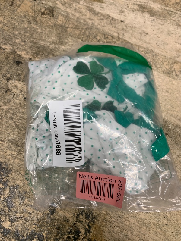 Photo 1 of AHUGHAUE Baby Girl St Patricks Day Outfit Ruffle Long Sleeve Clover Embroidery Polka Dots Romper Jumpsuit One Piece Outfit (White, 6-12 Months)