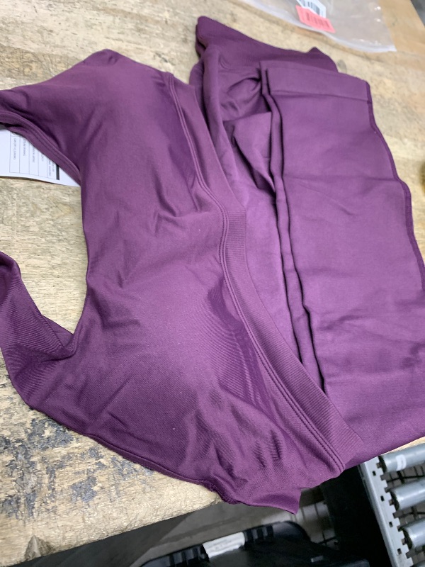 Photo 1 of ABOCIW Workout Sets for Women 2 Piece Seamless High Waist Scrunch Butt Lifting Gym Leggings Cutout One Shoulder Sports Bra Yoga Outfits Blackberry Purple X-Large