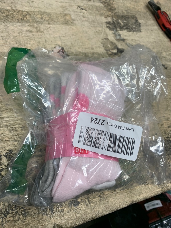 Photo 1 of COTTON DAY Kids Girls Pink White Crew Athletic Socks with Retro Stripes Hearts Size L (10) 8-10 Years