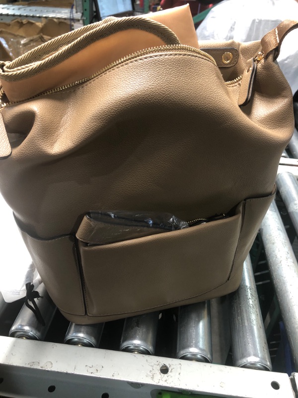 Photo 1 of ARDIKAMA Diaper Bag Backpack Leather Backpack for Women Travel Dad Mother Outdoor Backpack with Changing Pad Stroller Straps(2 pieces) Khaki