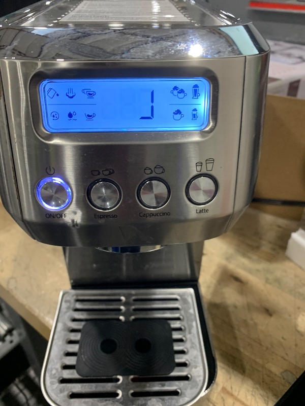 Photo 1 of AMZCHEF Espresso Machine with LCD Display, 20 Bar Cappuccino Machines with Automatic Milk Frother for Home Gifts, Latte Coffee Maker with Dual Wall & Filters, Stainless Steel Sliver