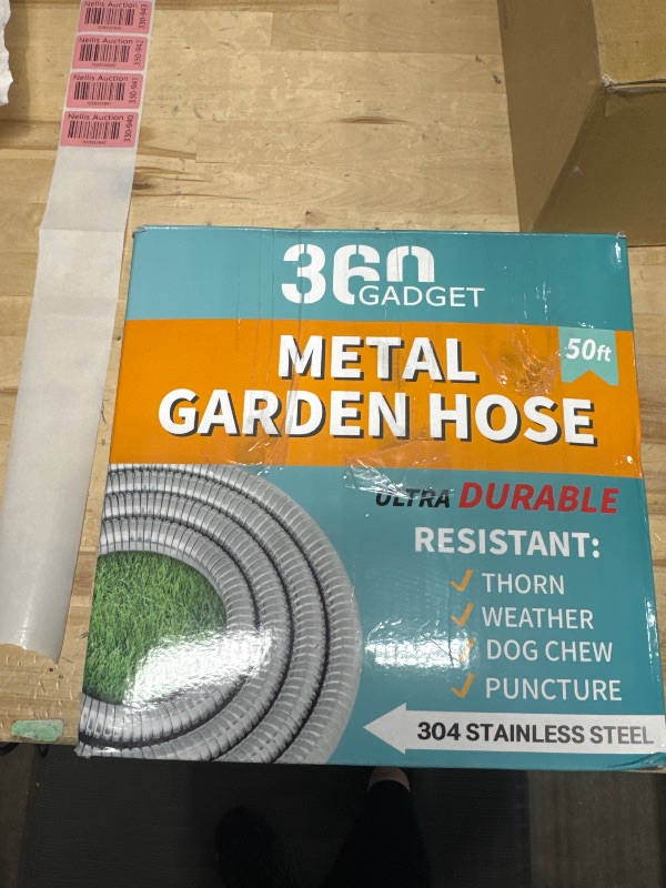 Photo 1 of 360 GADGET Garden Hose Metal - 50ft Heavy Duty Stainless Steel Water Hose with 8 Function Sprayer & Metal Fittings, Flexible, Lightweight, No Kink, Puncture Proof Hose for Yard, Outdoors, Rv