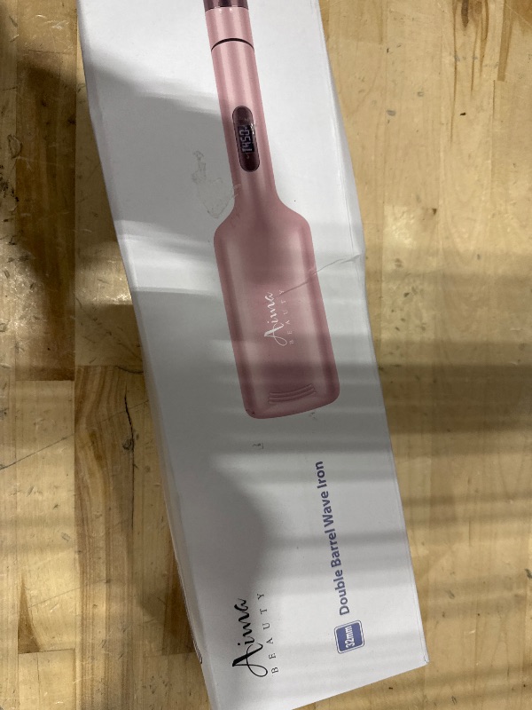 Photo 1 of 32mm (1.25") Aima Beauty Twins Mermaid Hair Waver, Anti-Scald Wave Curling Iron, Curling Wand 2 Barrel Hair Crimper for Women PTC 15S Heats Up for Short/Medium/Long Hair Pink Color