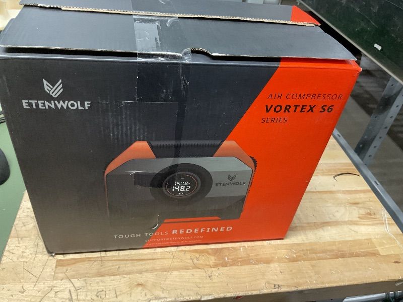 Photo 3 of **FOR PARTS ONLY** ETENWOLF VORTEX S6 Tire Inflator Portable Air Compressor for Heavy-duty Vehicle, Cordless Air Pump for Car & Inflatables with 19200 mAh Battery, 100% Duty Cycle & Dual Cylinder Bike Pump, Vivid Orange