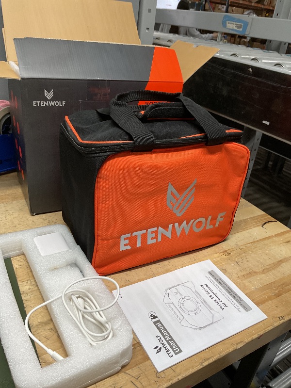 Photo 2 of ETENWOLF VORTEX S6 Tire Inflator Portable Air Compressor for Heavy-duty Vehicle, Cordless Air Pump for Car & Inflatables with 19200 mAh Battery, 100% Duty Cycle & Dual Cylinder Bike Pump, Vivid Orange