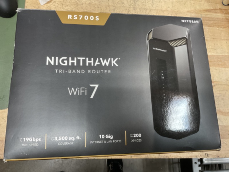 Photo 1 of NETGEAR Nighthawk Tri-Band WiFi 7 Router (RS700S) - Security Features, BE19000 Wireless Speed (up to 19Gbps) – 10 Gig Internet Port - Covers up to 3,500 sq. ft., 200 Devices – 1-Year Armor Included