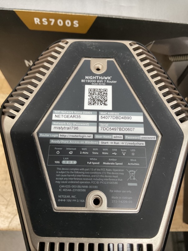 Photo 1 of NETGEAR Nighthawk Tri-Band WiFi 7 Router (RS700S) - Security Features, BE19000 Wireless Speed (up to 19Gbps) – 10 Gig Internet Port - Covers up to 3,500 sq. ft., 200 Devices – 1-Year Armor Included