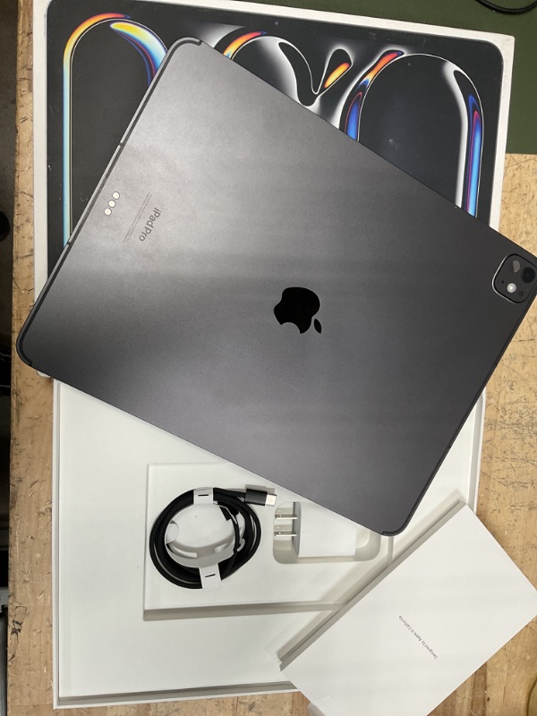 Photo 1 of Apple iPad Pro 13-Inch (M4): Built for Apple Intelligence, Ultra Retina XDR Display, 1TB, 12MP Front/Back Camera, LiDAR Scanner, Wi-Fi 6E + 5G Cellular, Face ID, All-Day Battery Life — Space Black