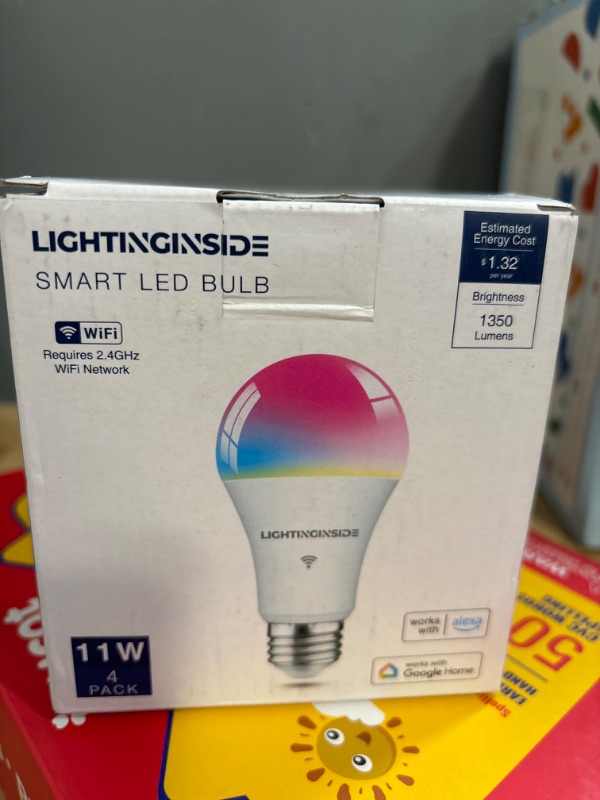 Photo 1 of Lightinginside Smart Light Bulbs 100W Equivalent, 1350LM 11W WiFi Smart Bulb Compatible with Alexa/Google Assistant/Smart Life, A19 E26 RGBCW Color Changing, No Hub Required,2.4G WiFi, ETL Listed,4PCS