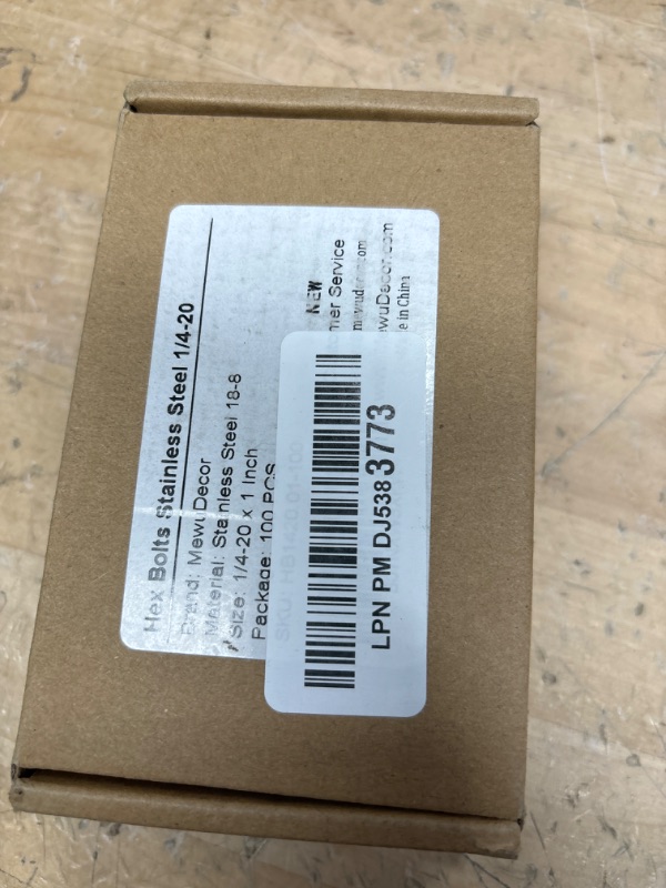 Photo 1 of 1/4-20 x 1" Hex Head Cap Screws Hexagon Bolts, External Hex Drive, Stainless Steel 304, UNC Coarse Thread Fully Threaded, 100 PCS