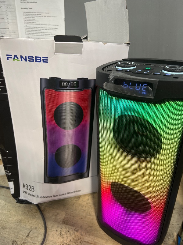 Photo 1 of Fansbe Direct Karaoke Machine Bluetooth 2 Microphones, Karaoke Machine Bluetooth Sound Effects, Outdoor Bluetooth Speaker Karaoke Machine Lights EQ Echo AUX MIC USB TF TWS Remote Control Party, Black