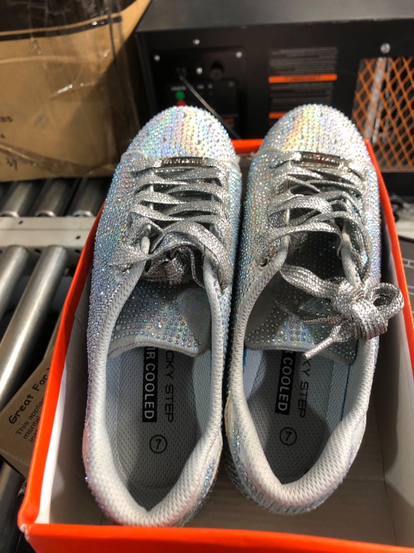Photo 1 of LUCKY STEP Rhinestone Fashion Sneakers | Sparkly Bling Wedding Bridal Shiny Shoes for Women(Silver Rhinestone,7 B(M) US)