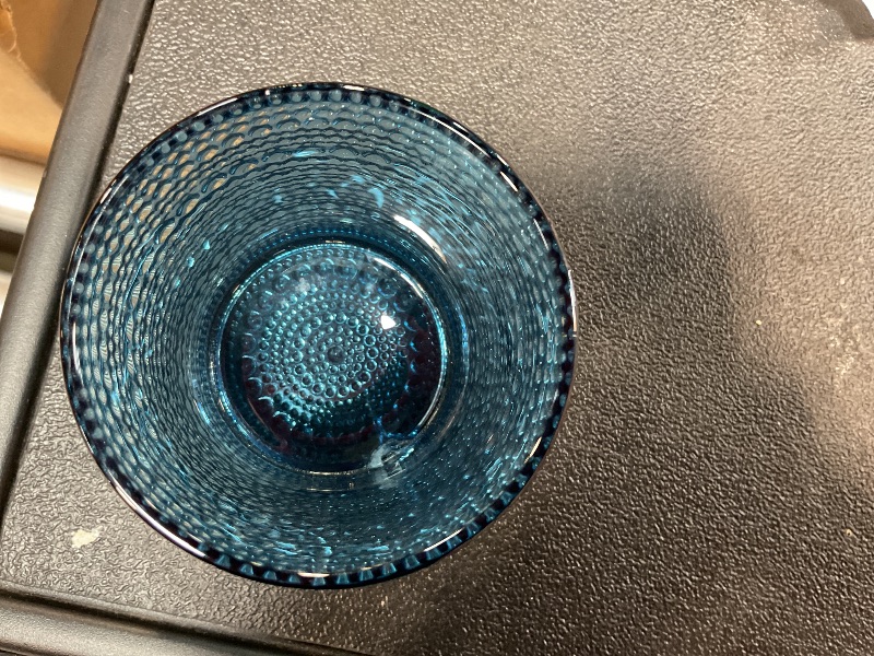 Photo 1 of *** ONE CUP SLIGHTLY BROKEN *** ZMOWIPDL Vintage Glassware Drinking Glasses Set of 6,12 oz Hobnail Glass Cups,Embossed Blue Water Tumbler,for Beer,Cocktail,Whiskey,Juice and Various Mixed Drinks- 1 Cleaning Brush
