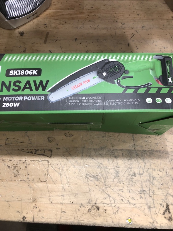 Photo 1 of Saker Mini Chainsaw|6 Inch Chainsaw[2025 Upgraded]|Mini Cordless Electric Chain Saw|Small Handheld Portable Chainsaw Battery Powered Chain Saw for Tree Trimmer and Garden(1 Battery+2 Chains)