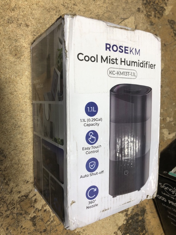Photo 1 of ROSEKM Humidifiers for Bedroom (1.1L), Small Cool Mist Humidifier for Home Plant and Baby Nursery, Quiet Ultrasonic Humidifier with 360° Nozzle, Auto Shut-Off, Filterless, Black