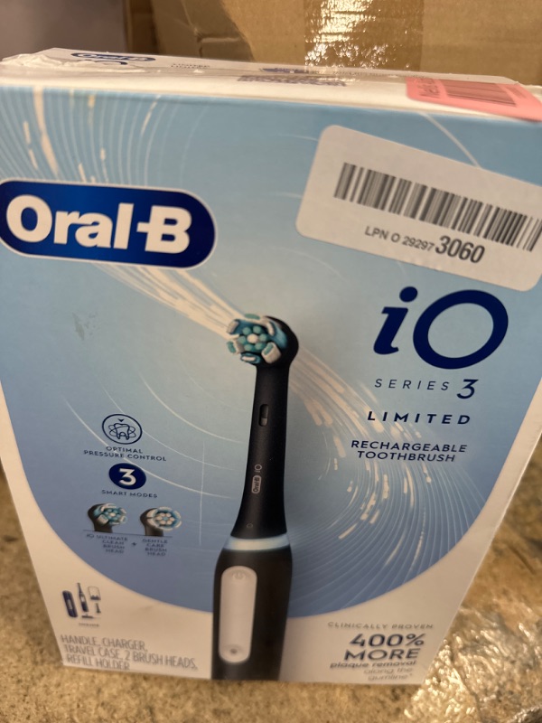 Photo 1 of Oral-B iO Deep Clean Rechargeable Electric Powered Toothbrush, Black with iO Series 3 Limited, 2 Brush Heads and Travel Case - Pressure Sensor to Protect Gums - 3 Cleaning Settings - 2 Minute Timer