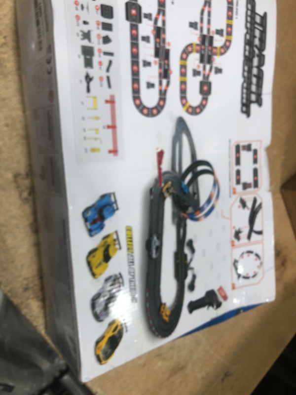 Photo 2 of ***NON REFUNDABLE, PARTS ONLY, MISSING CARS AND CONTROLLERS***Slot Car Race Track Sets, 19ft Electric Track with LED Lights and 4 Slot Cars, 2 Hand Controller and Racing Game Lap Counters, Race Track Set Features a Loop, Turns, and a Crossover for Boys Ag