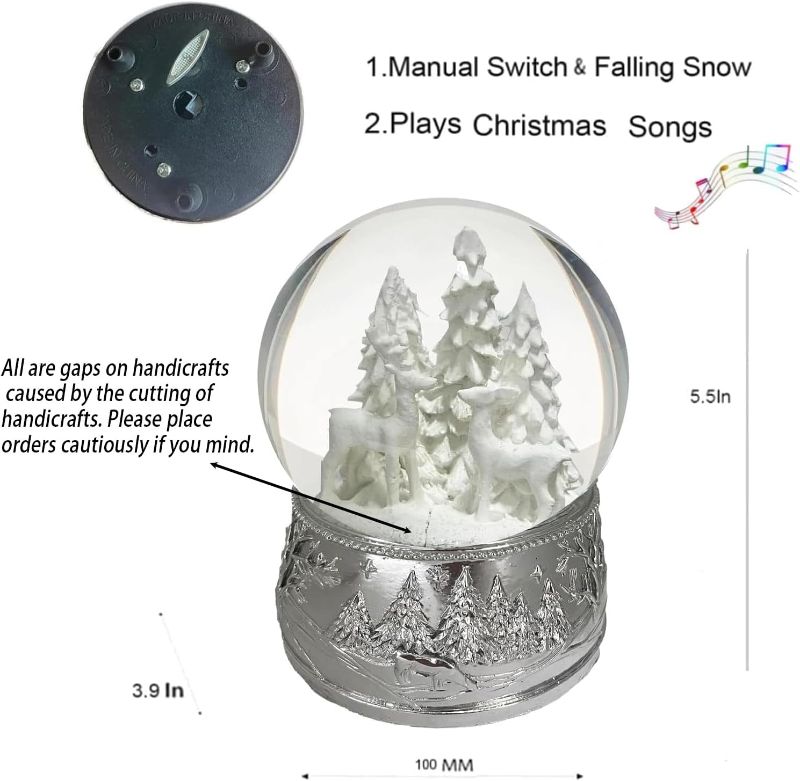 Photo 2 of (POWER TESTED) Hpoeude Christmas Snow Globe, 100mm Reindeer Snow Globe, Musical Christmas Deer Snow Globe, White Winter Snow Globes?Santa Snow Globe?Snow Globes Christmas