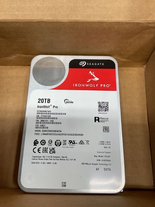 Photo 1 of Seagate IronWolf Pro, 20 TB, Enterprise NAS Internal HDD –CMR 3.5 Inch, SATA 6 Gb/s, 7,200 RPM, 256 MB Cache for RAID Network Attached Storage (ST20000NT001)