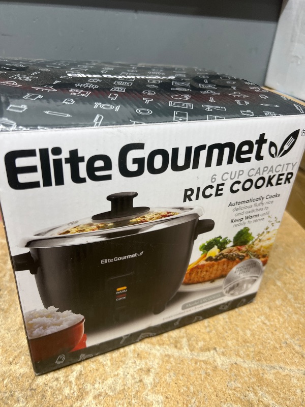 Photo 1 of Elite Gourmet ERC006SS 6-Cup Electric Rice Cooker with 304 Surgical Grade Stainless Steel Inner Pot, Makes Soups, Stews, Porridges, Grains and Cereals, 6 cup (3 cups uncooked), Black
